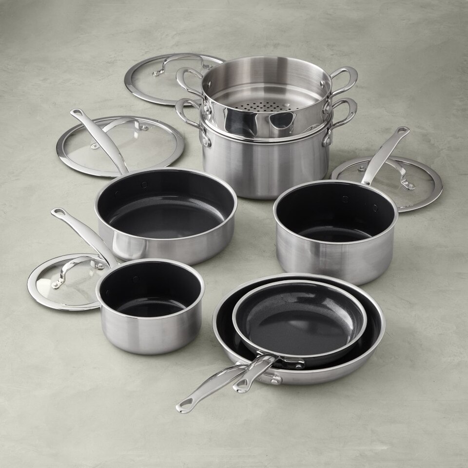 GreenPan™ Premiere Stainless Steel Ceramic NonStick 11Piece Cookware Set Williams Sonoma